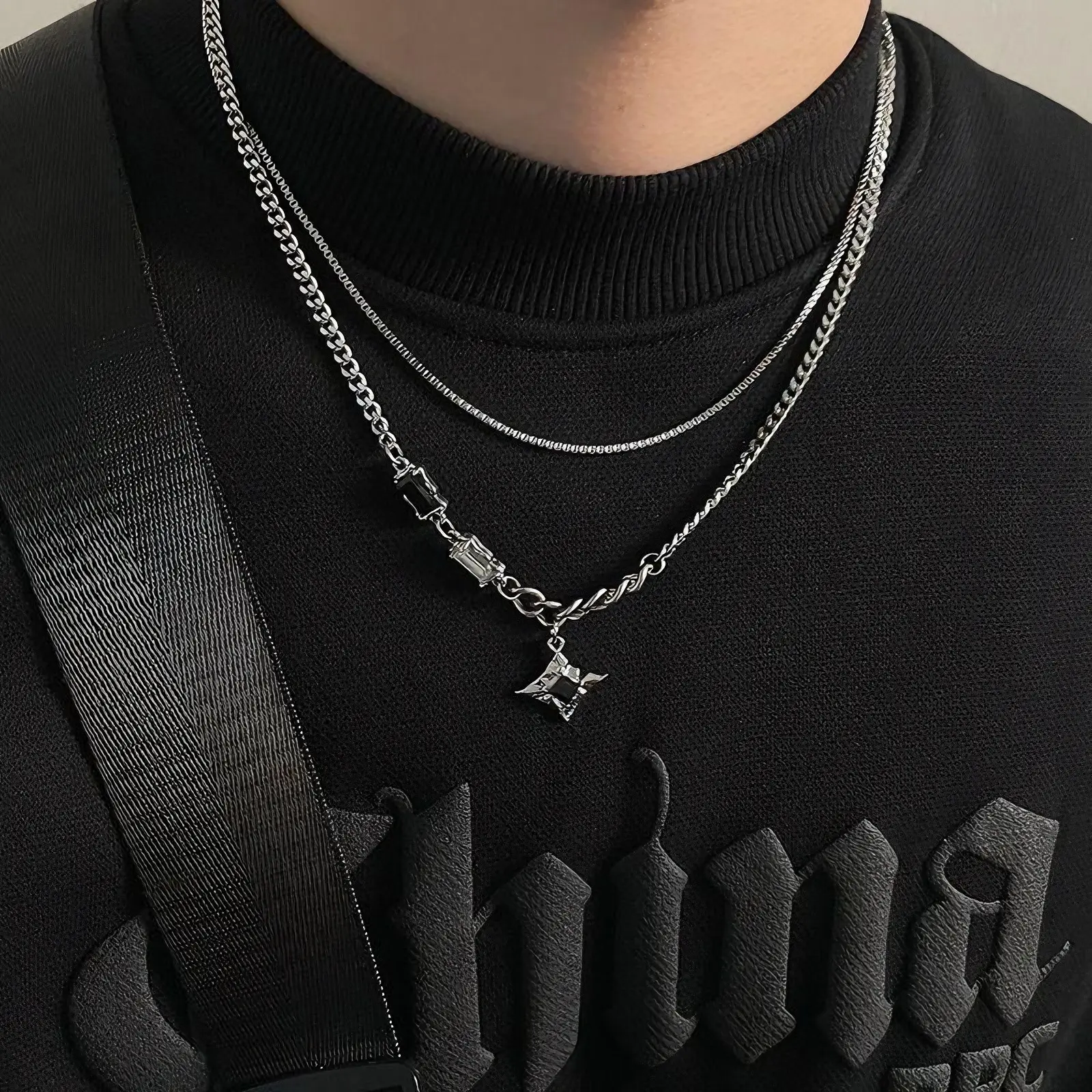 Star Double-Layer Necklace Men's Trendy Sweater Chain Accessible Luxury Niche Design — feature 5