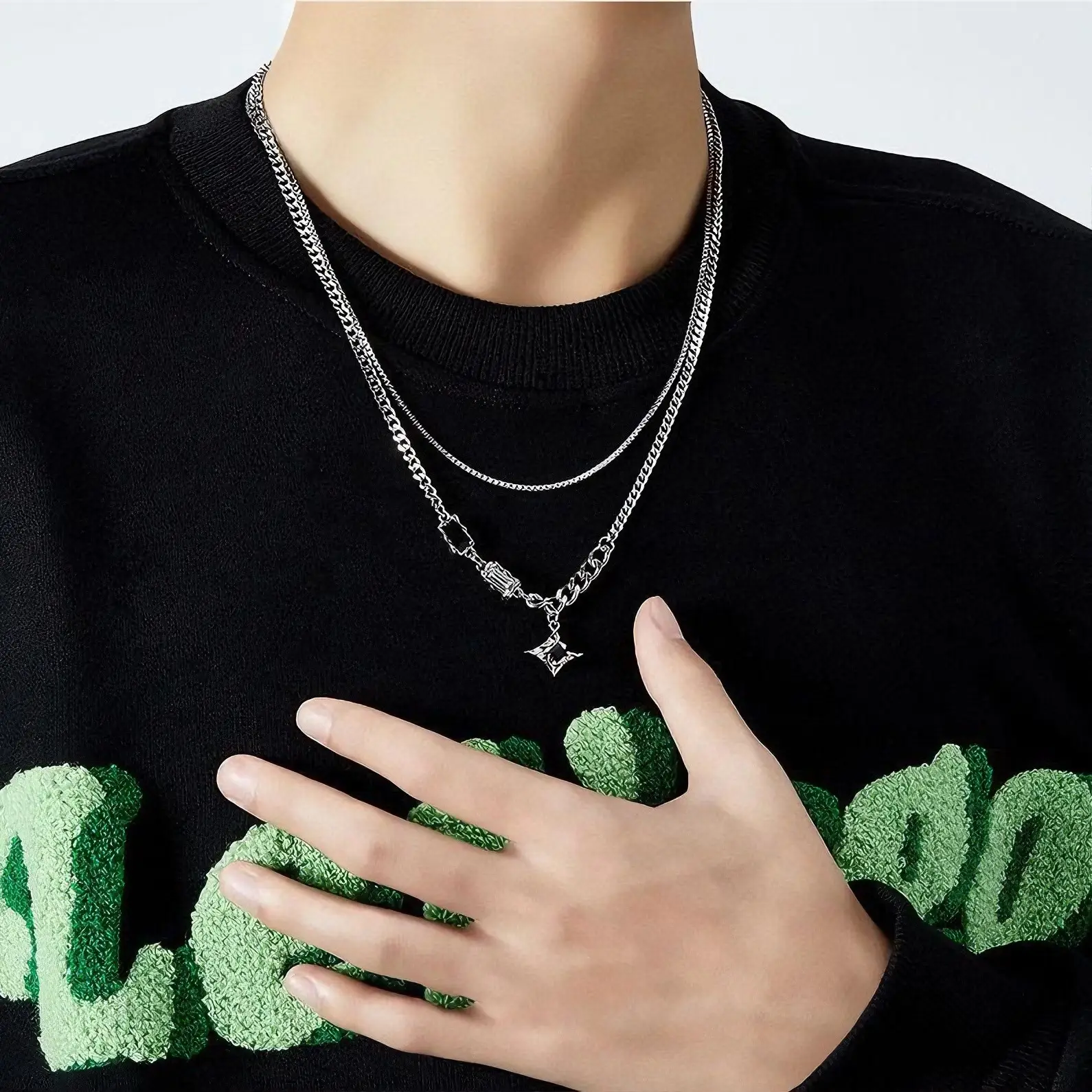 Star Double-Layer Necklace Men's Trendy Sweater Chain Accessible Luxury Niche Design — feature 8