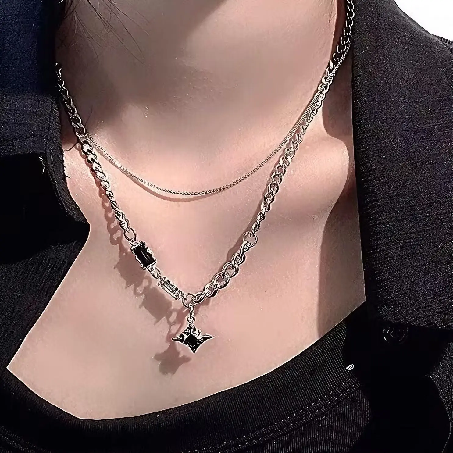 Star Double-Layer Necklace Men's Trendy Sweater Chain Accessible Luxury Niche Design — feature 9
