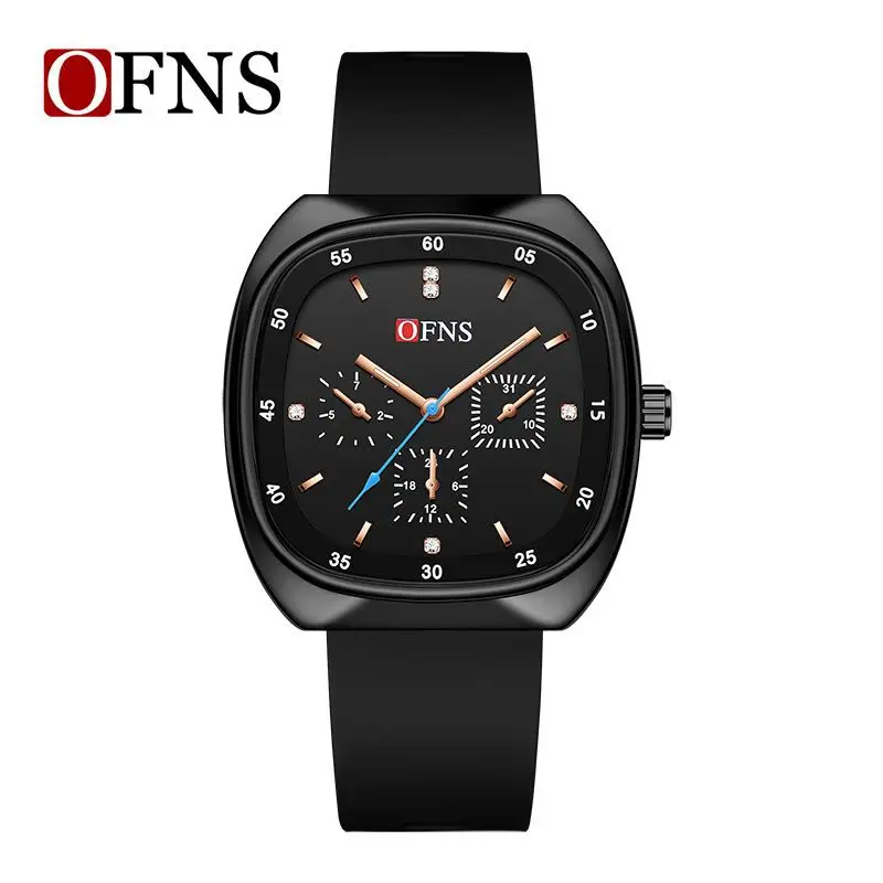 Oufani Square Quartz Watch for Men Waterproof Decorative Six-Hand Women's Watch