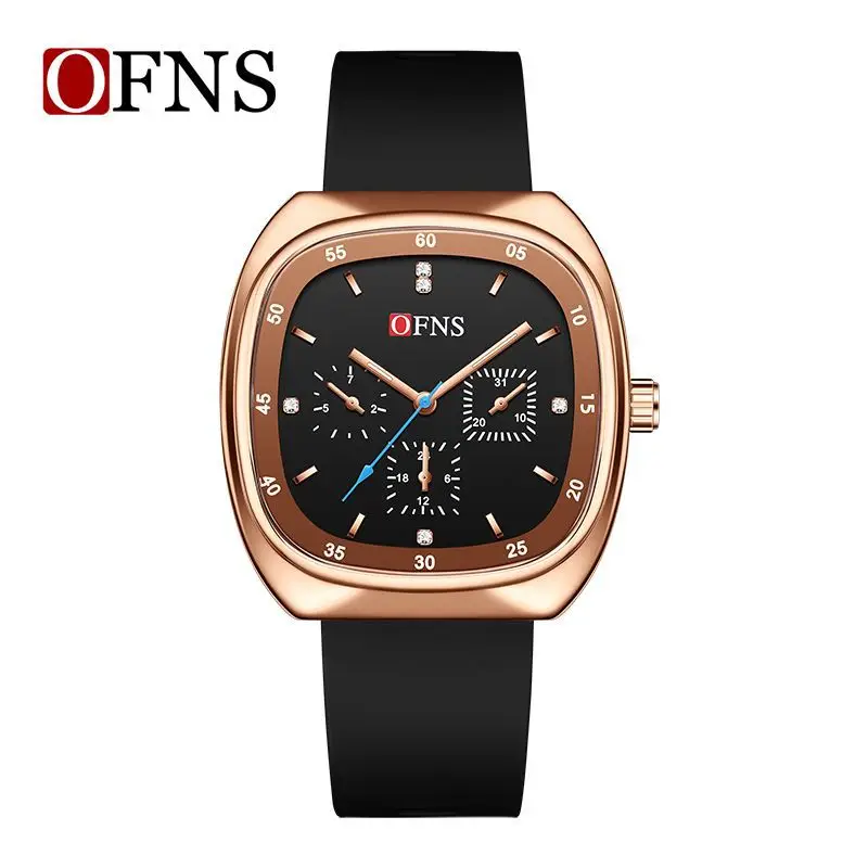 Oufani Square Quartz Watch for Men Waterproof Decorative Six-Hand Women's Watch