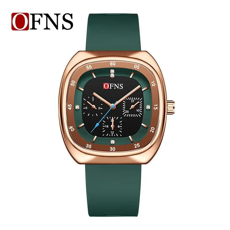 Oufani Square Quartz Watch for Men Waterproof Decorative Six-Hand Women's Watch