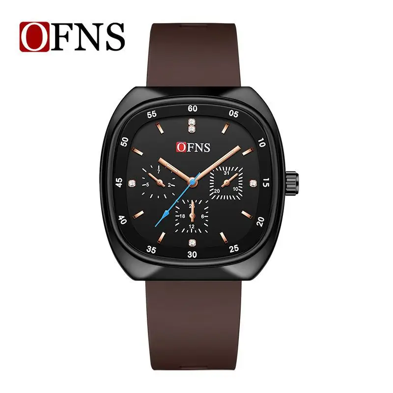 Oufani Square Quartz Watch for Men Waterproof Decorative Six-Hand Women's Watch