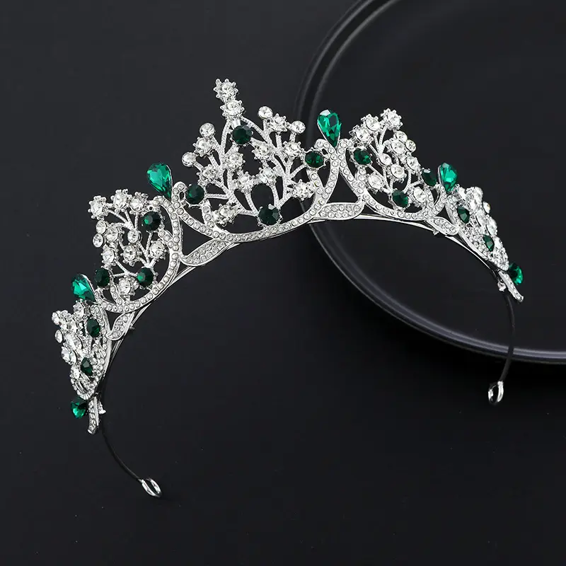 Crystal Crown Princess Hair Accessory Green Emerald Bridal Wedding - Image 7
