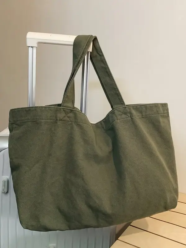 Large Canvas Tote Bag for Women Brown Green 2023 - Image 5