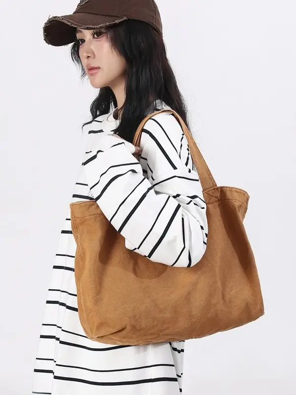 Large Canvas Tote Bag for Women Brown Green 2023 - Image 7