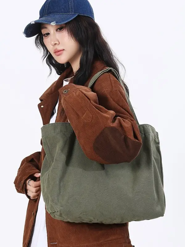 Large Canvas Tote Bag for Women Brown Green 2023 - Image 8