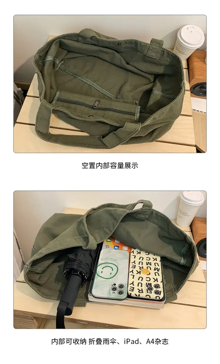 Large Canvas Tote Bag for Women Brown Green 2023 â feature 4