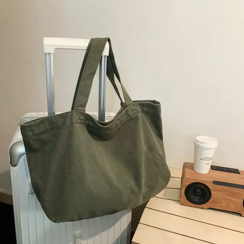 Large Canvas Tote Bag for Women Brown Green 2023 - Image 2