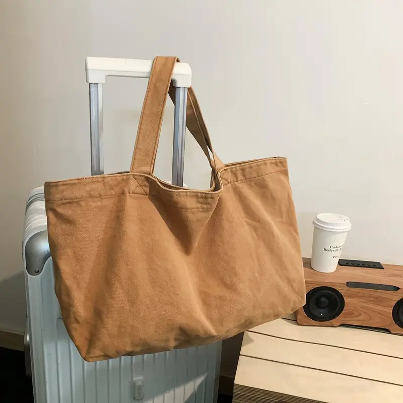 Large Canvas Tote Bag for Women Brown Green 2023 - Image 3