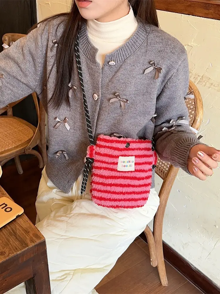 Plush Rainbow Polka Dot Shoulder Bag for Women - Image 24