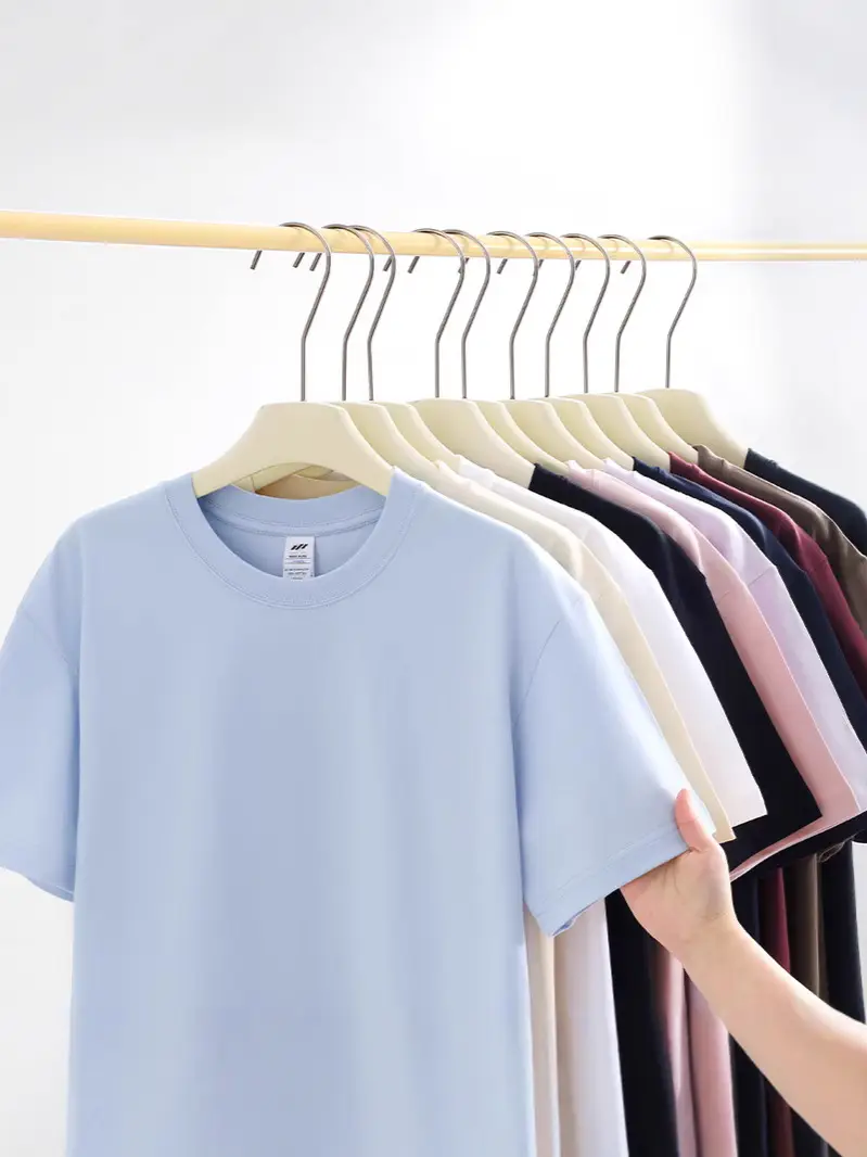 Japanese style 230g heavy cotton short sleeve t-shirt women's all-match round neck shoulder top solid color half sleeve wholesale T-shirt men