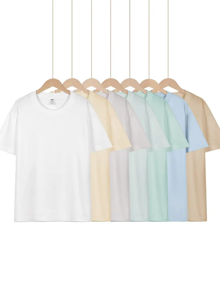 Japanese style 230g heavy cotton short sleeve t-shirt women's all-match round neck shoulder top solid color half sleeve wholesale T-shirt men