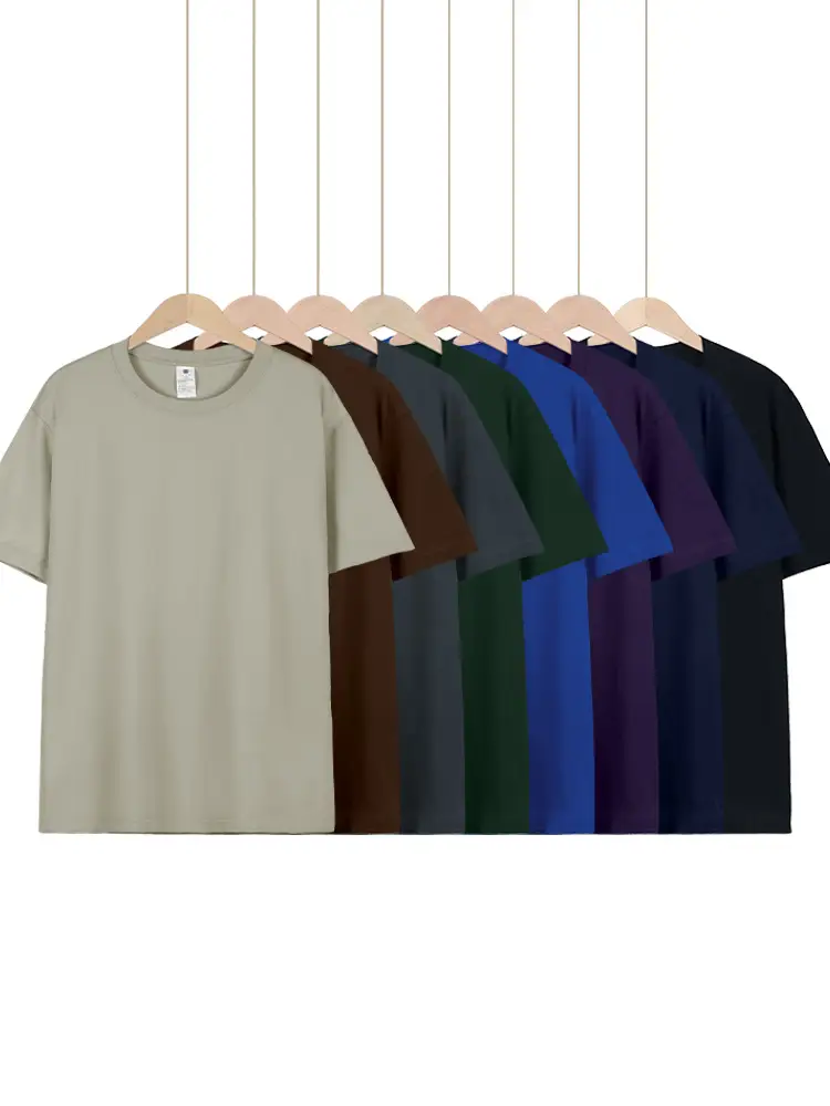 Japanese style 230g heavy cotton short sleeve t-shirt women's all-match round neck shoulder top solid color half sleeve wholesale T-shirt men