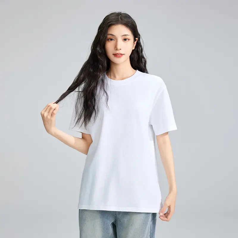Japanese style 230g heavy cotton short sleeve t-shirt women's all-match round neck shoulder top solid color half sleeve wholesale T-shirt men — feature 11