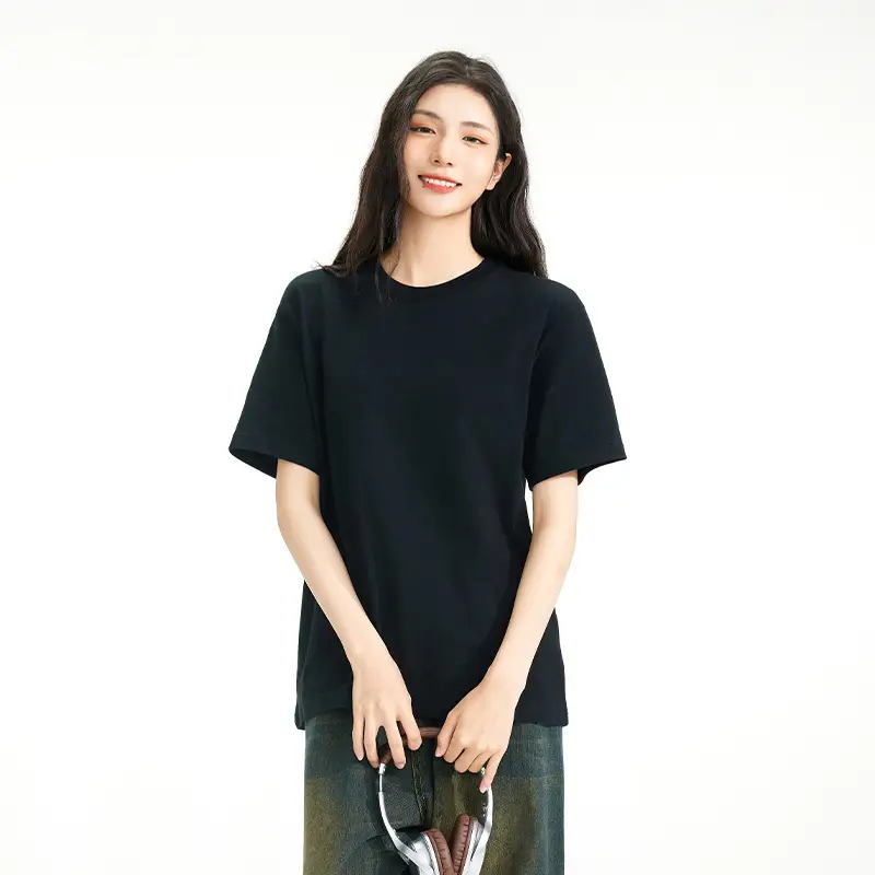 Japanese style 230g heavy cotton short sleeve t-shirt women's all-match round neck shoulder top solid color half sleeve wholesale T-shirt men — feature 8