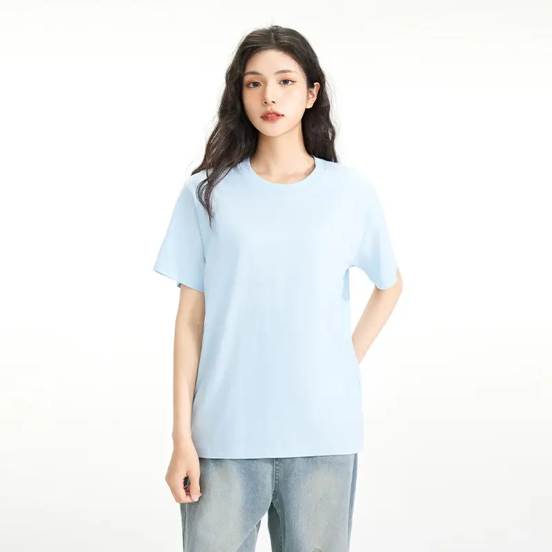 Japanese style 230g heavy cotton short sleeve t-shirt women's all-match round neck shoulder top solid color half sleeve wholesale T-shirt men — feature 9