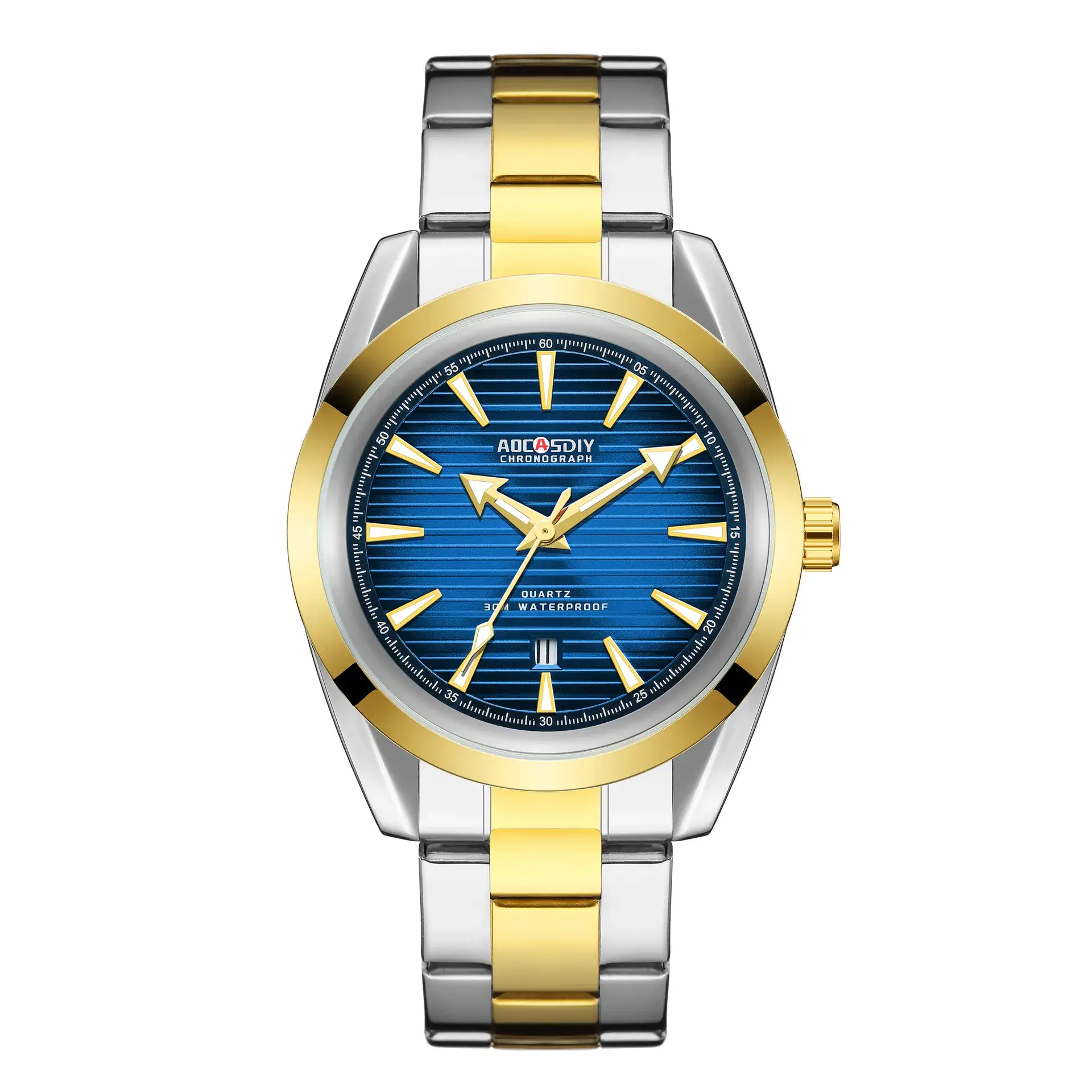 Men's Red Gold Quartz Watch with Stainless Steel Band - Image 4