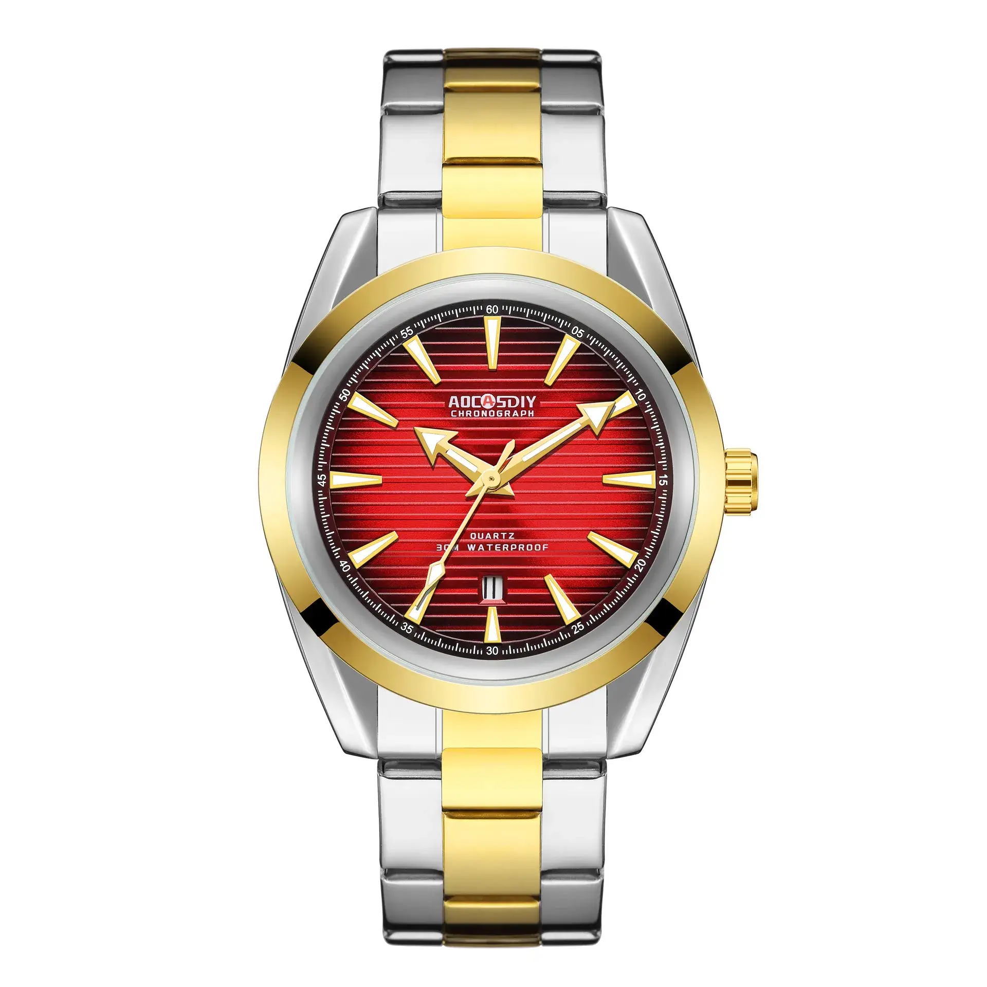 Men's Red Gold Quartz Watch with Stainless Steel Band - Image 5
