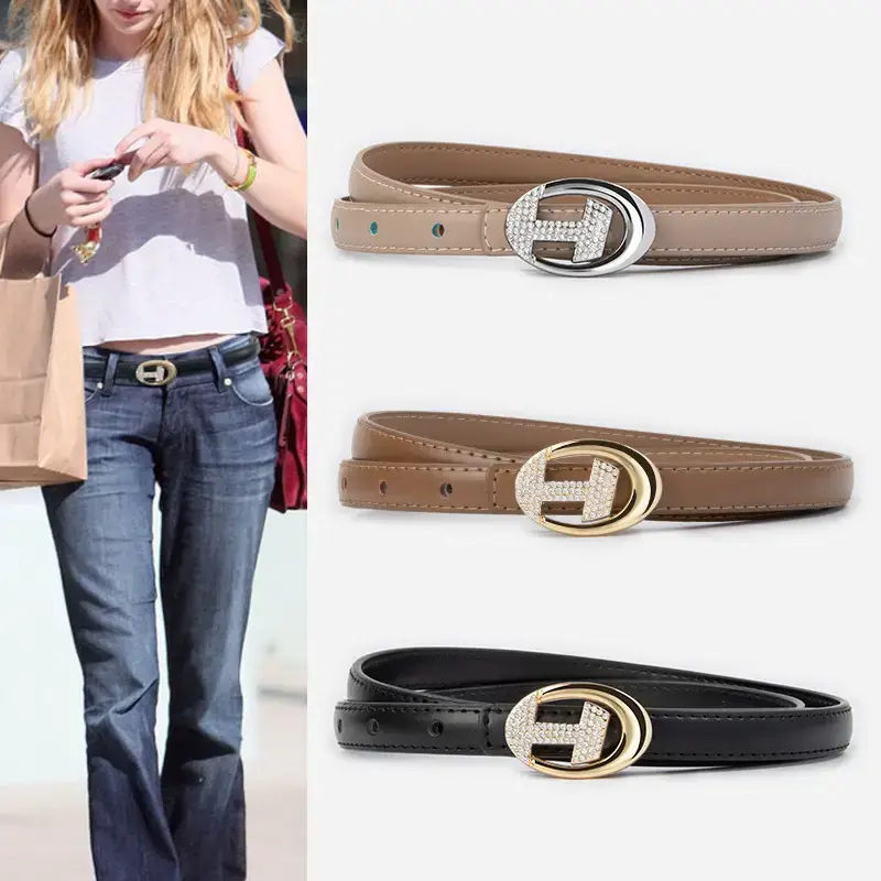 Women's Black Lettered Diamond Belt with Gold Buckle - Image 21