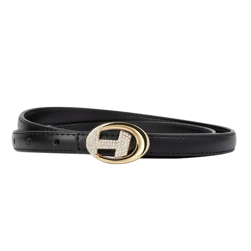 Women's Black Lettered Diamond Belt with Gold Buckle - Image 25