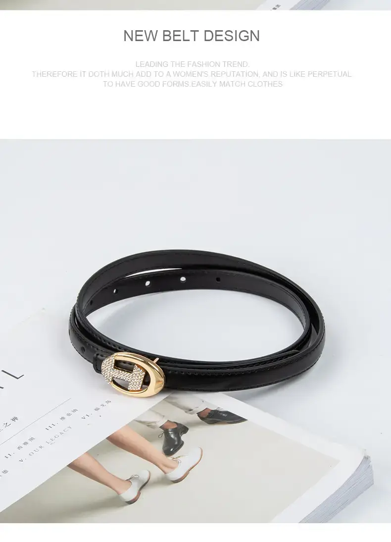 Women's Black Lettered Diamond Belt with Gold Buckle — feature 12