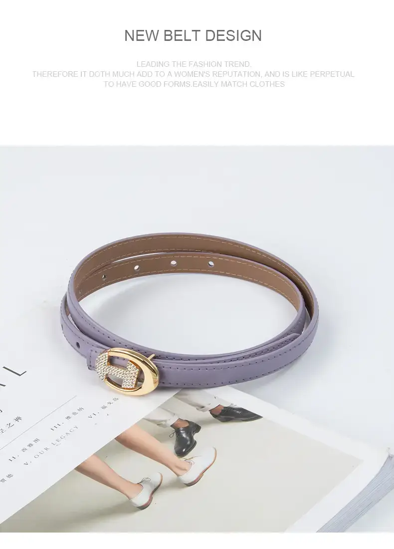 Women's Black Lettered Diamond Belt with Gold Buckle — feature 13