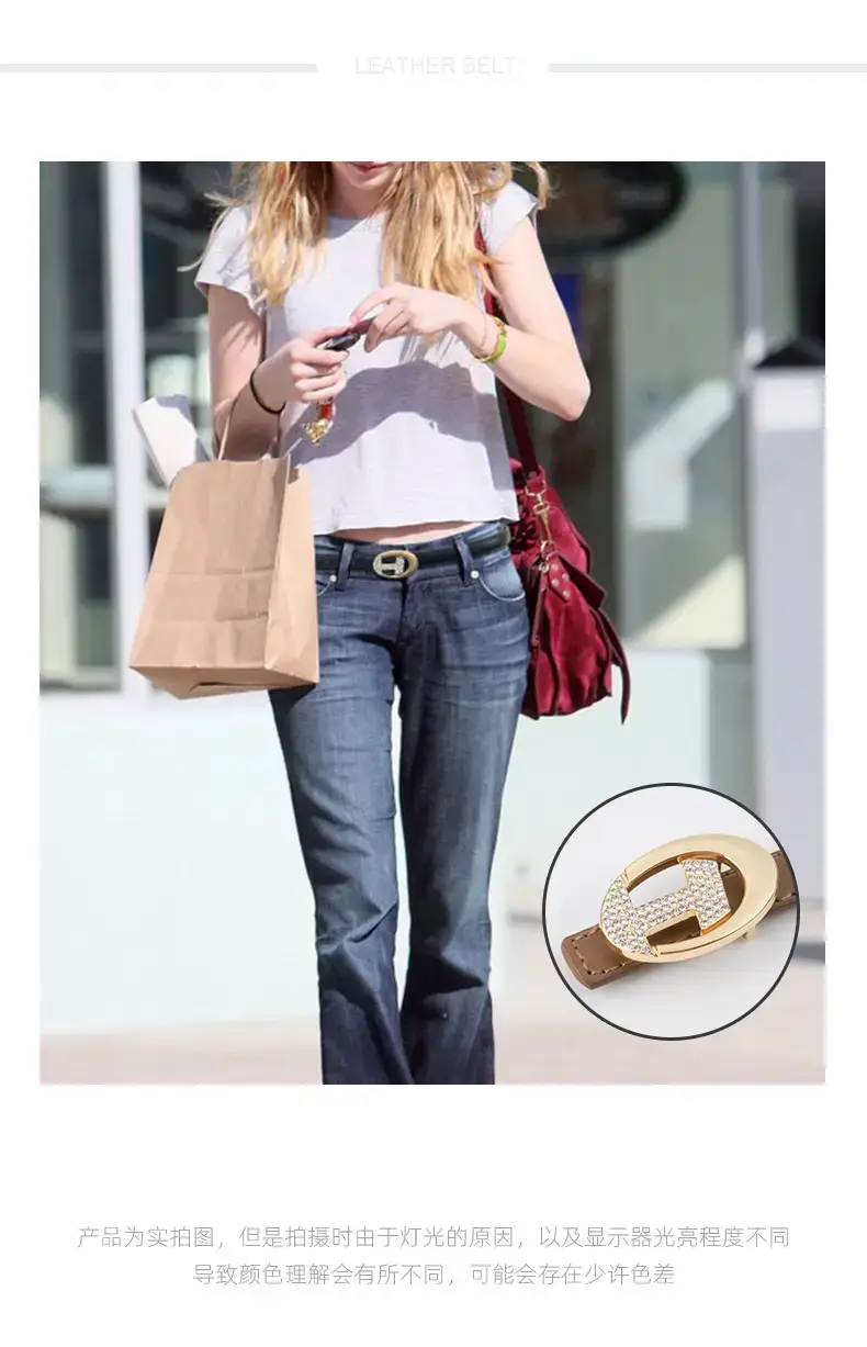 Women's Black Lettered Diamond Belt with Gold Buckle — feature 2