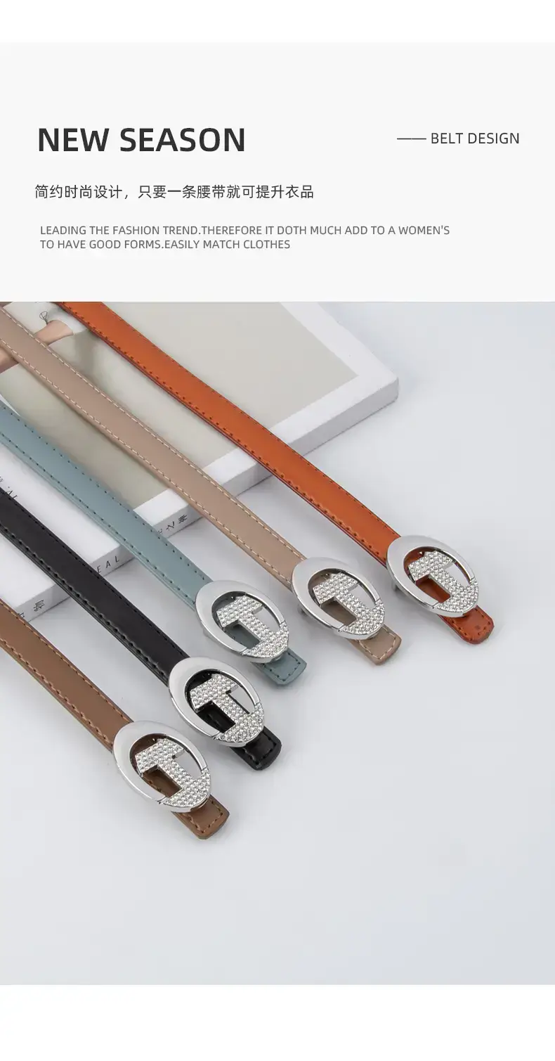 Women's Black Lettered Diamond Belt with Gold Buckle — feature 5