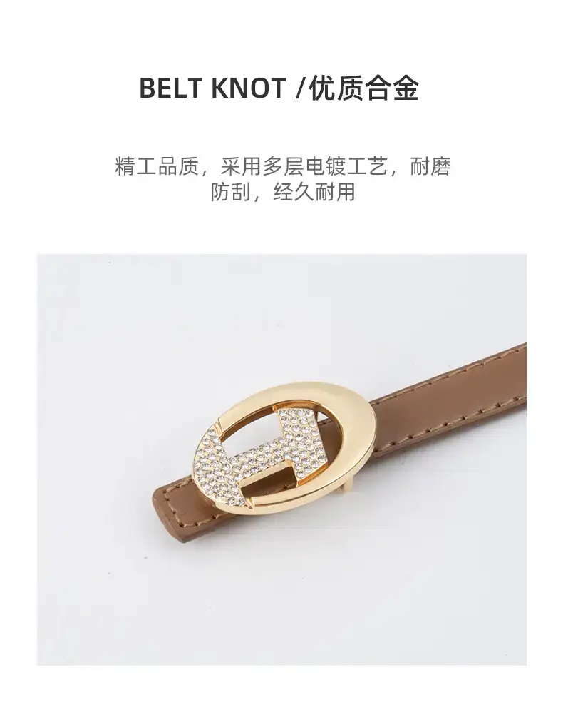 Women's Black Lettered Diamond Belt with Gold Buckle — feature 7