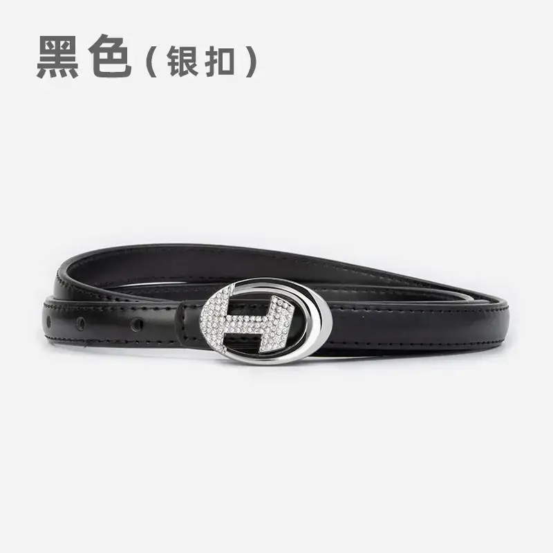 Women's Black Lettered Diamond Belt with Gold Buckle - Image 11