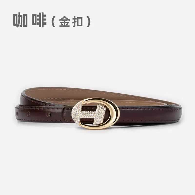 Women's Black Lettered Diamond Belt with Gold Buckle - Image 5
