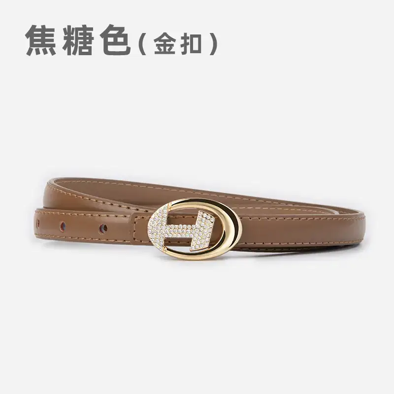 Women's Black Lettered Diamond Belt with Gold Buckle - Image 6