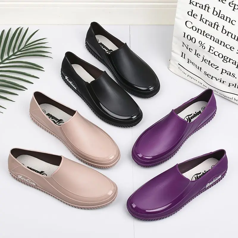 Women's low-top short low-cut rain boots waterproof integrated rubber shoes with fixed plush non-slip fashionable work rain boots - Image 11