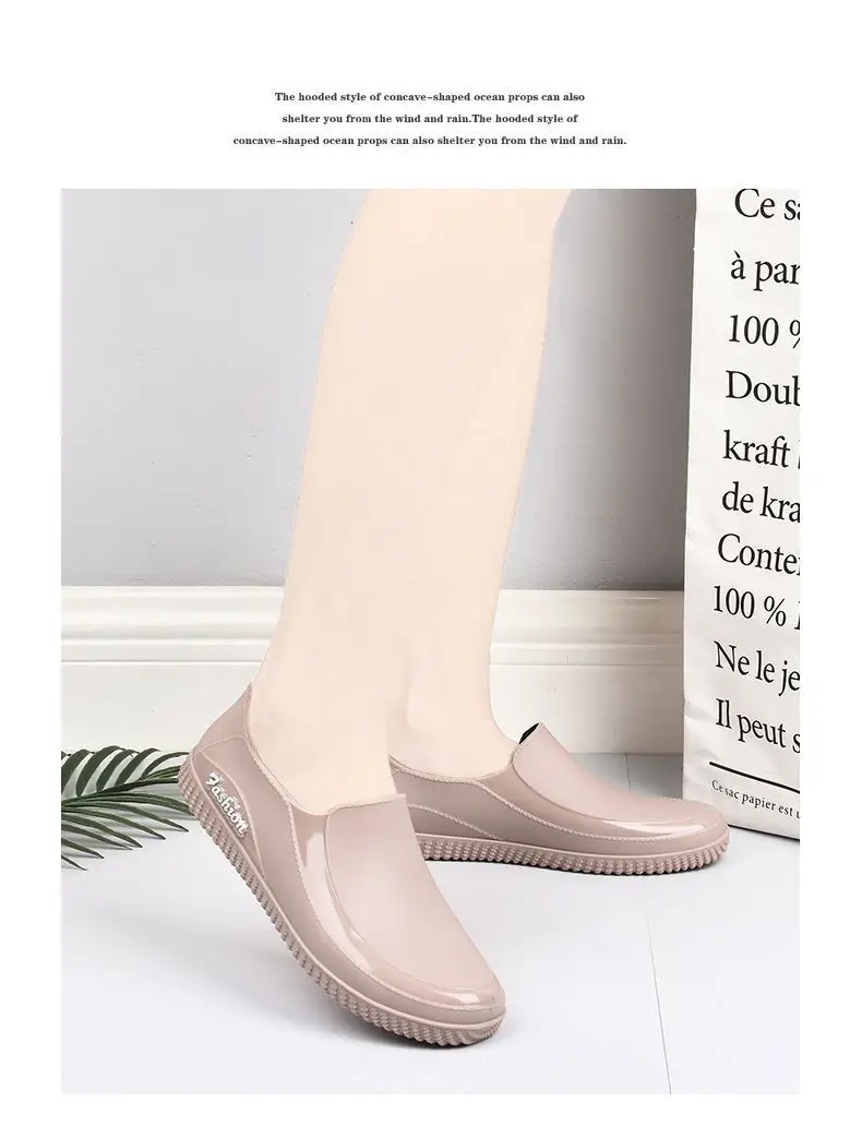 Women's low-top short low-cut rain boots waterproof integrated rubber shoes with fixed plush non-slip fashionable work rain boots — feature 13
