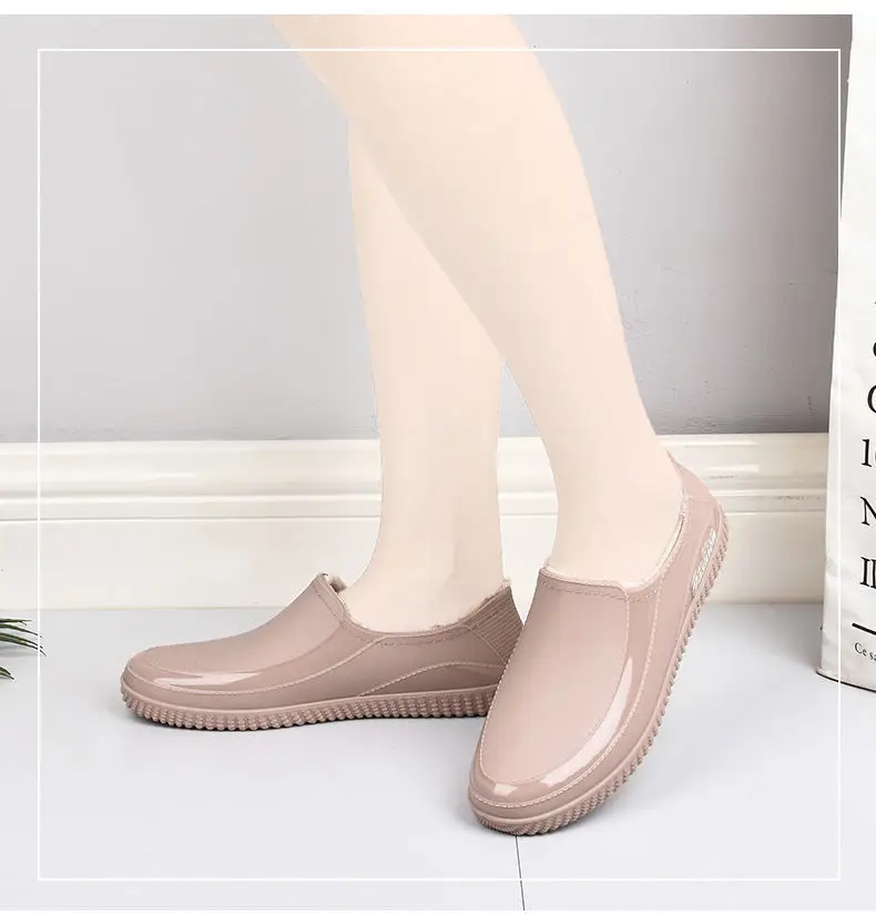 Women's low-top short low-cut rain boots waterproof integrated rubber shoes with fixed plush non-slip fashionable work rain boots — feature 14