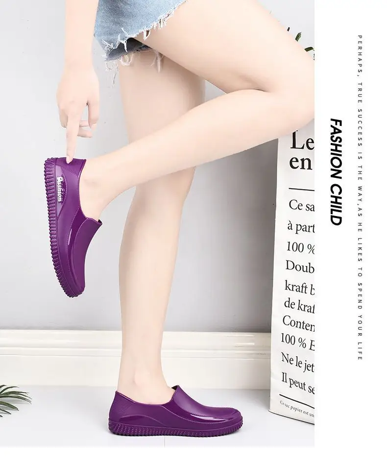 Women's low-top short low-cut rain boots waterproof integrated rubber shoes with fixed plush non-slip fashionable work rain boots — feature 18