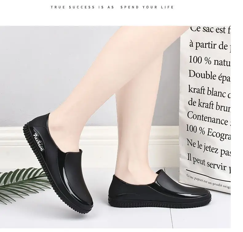 Women's low-top short low-cut rain boots waterproof integrated rubber shoes with fixed plush non-slip fashionable work rain boots — feature 22