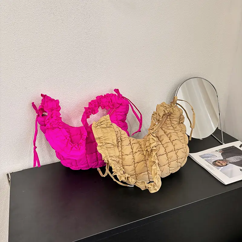 2025 Korean Style Pink Ruffled Shoulder Bag - Image 11