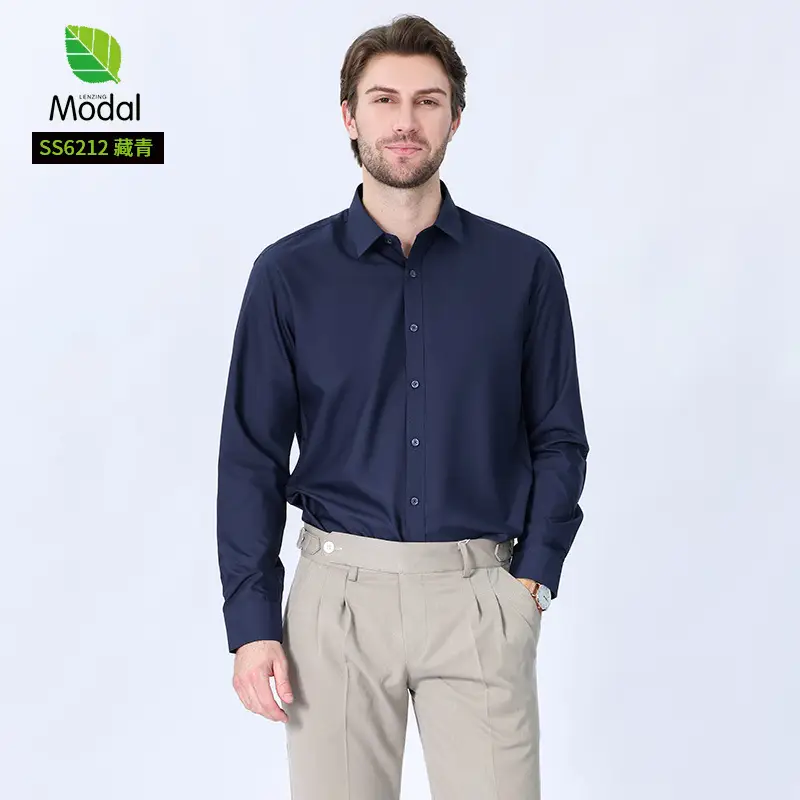 Men's Long Sleeve Shirts in Light Lavender Modal - Image 2