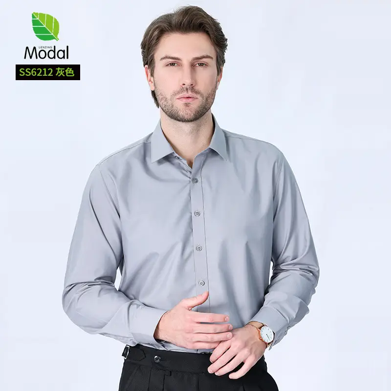 Men's Long Sleeve Shirts in Light Lavender Modal - Image 4