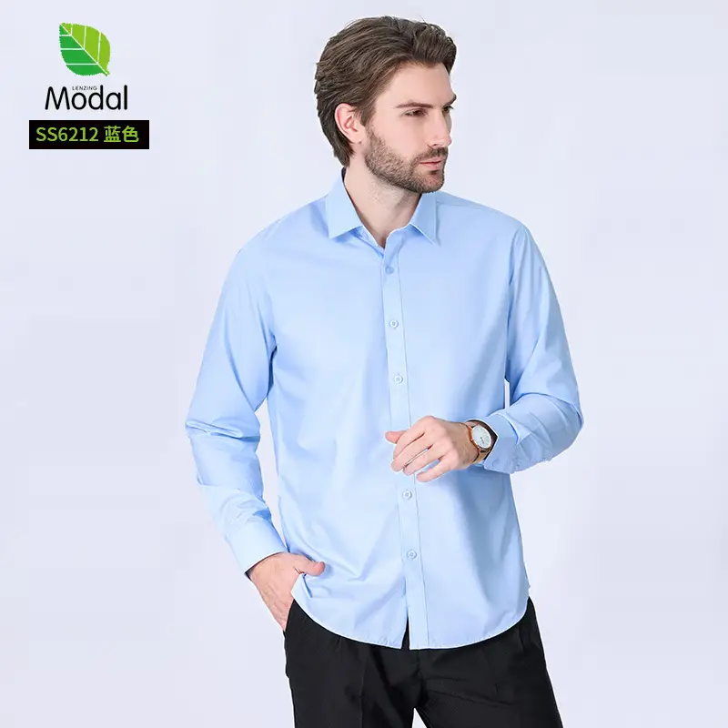 Men's Long Sleeve Shirts in Light Lavender Modal - Image 5