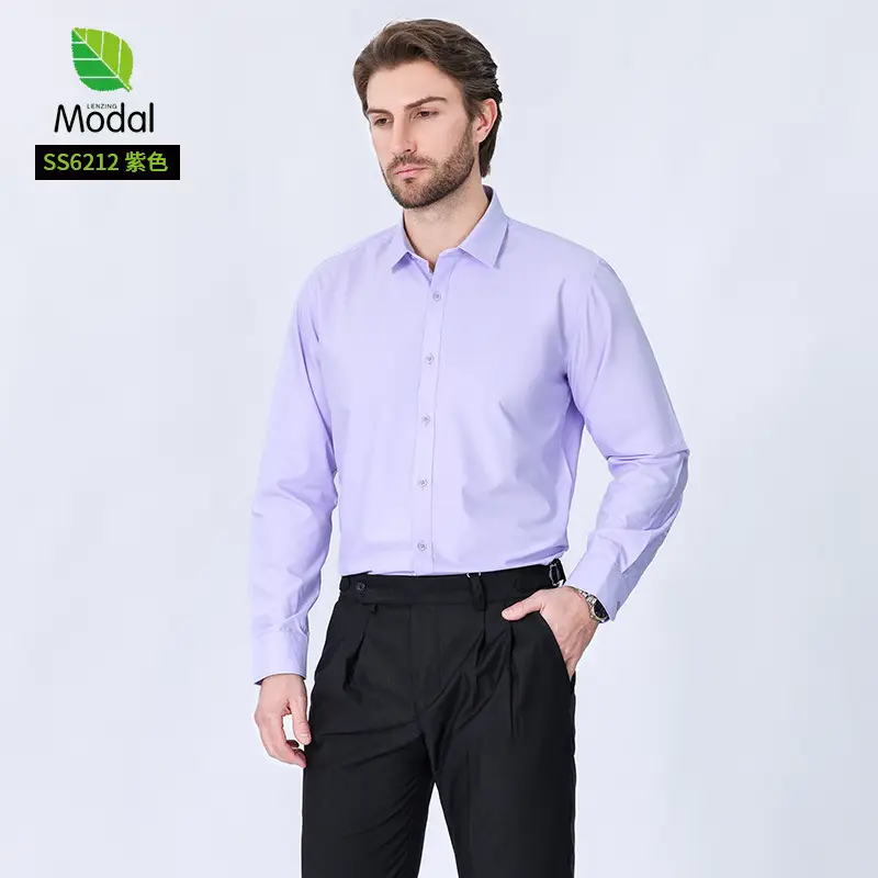 Men's Long Sleeve Shirts in Light Lavender Modal - Image 6