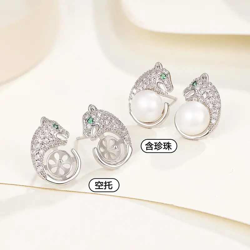 Leopard Pearl Earrings Gold Plated with Zircon & Green Stones - Image 4