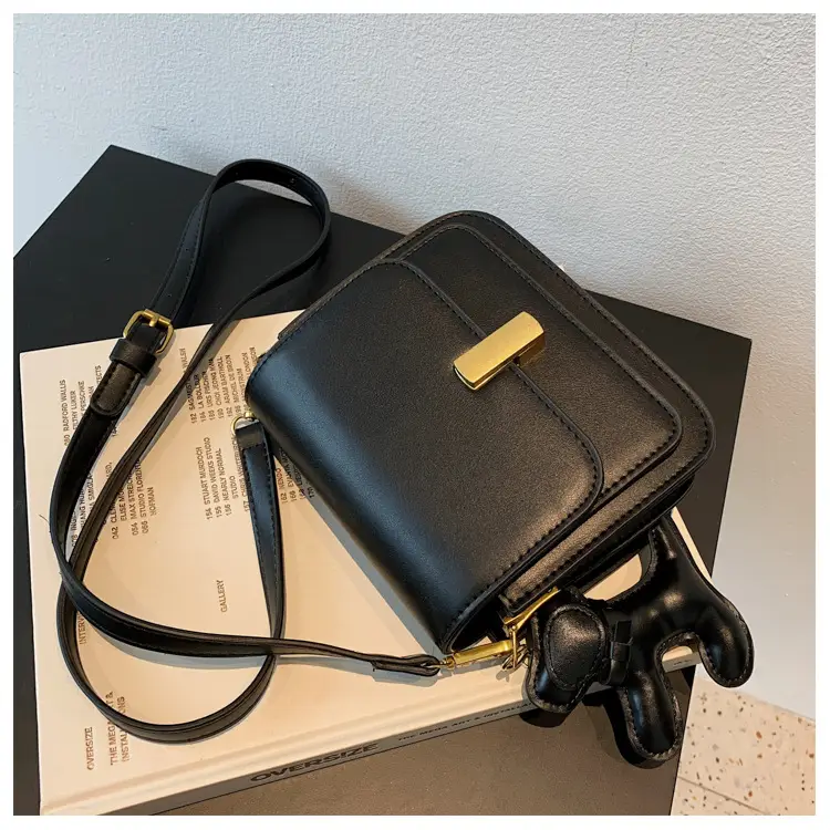 Women's Black Crossbody Bag with Gold Clasp — feature 36