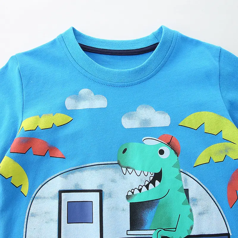 2025 Boys Cotton Camping T-Shirt Blue Dinosaur - Image 4