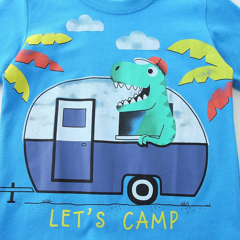 2025 Boys Cotton Camping T-Shirt Blue Dinosaur - Image 5