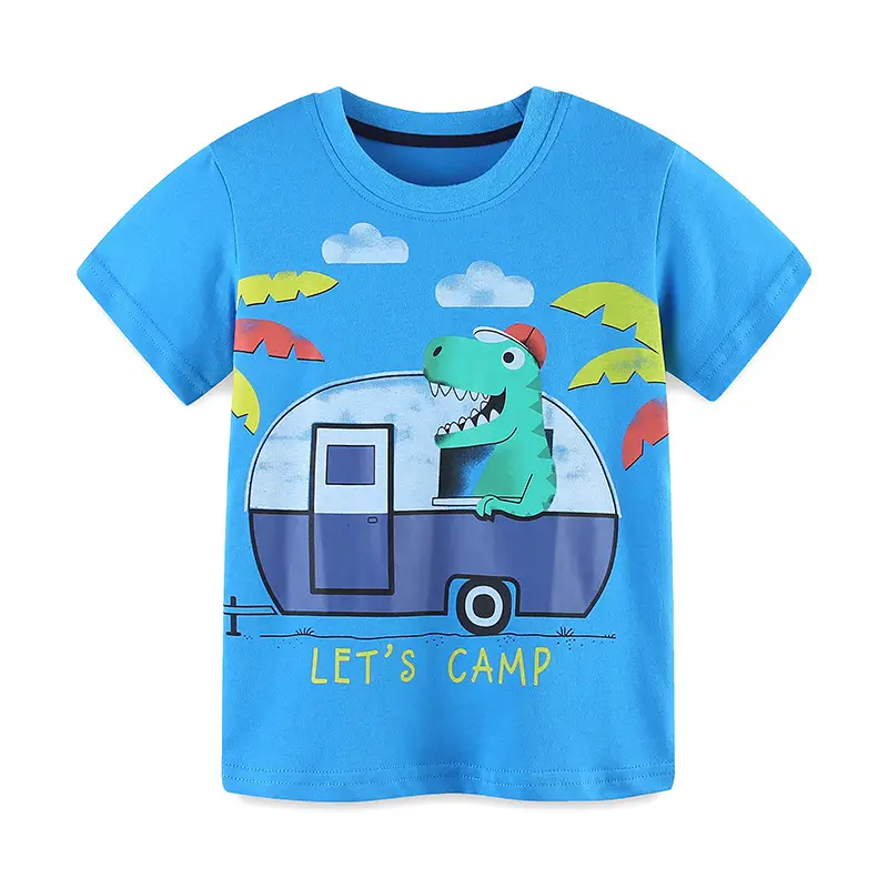 2025 Boys Cotton Camping T-Shirt Blue Dinosaur - Image 6