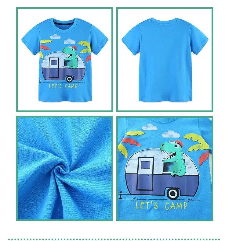 2025 Boys Cotton Camping T-Shirt Blue Dinosaur â feature 38