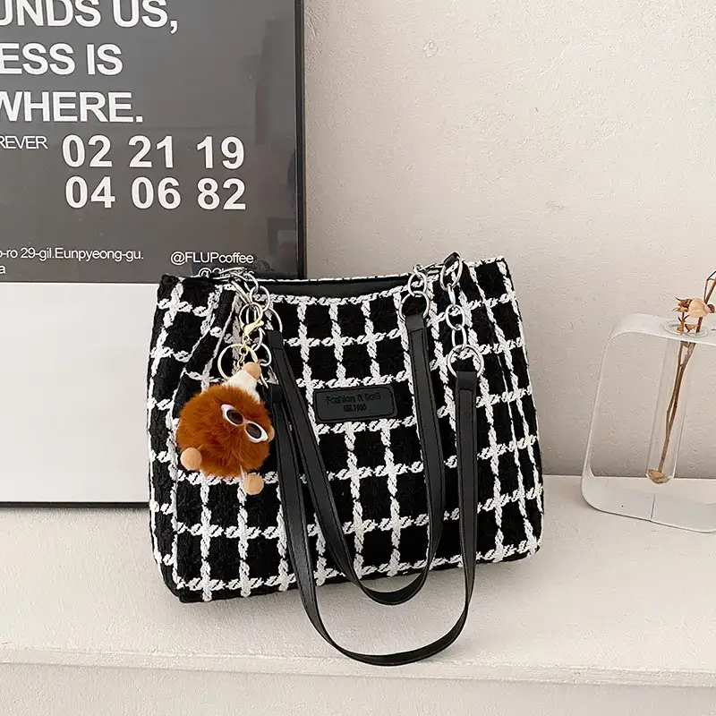 Women Plaid Woolen Shoulder Bag 2024 Winter - Image 5